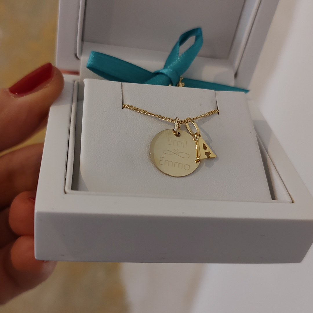 Goldkette mit Gravur Platte, Goldkette mit Buchstabe 333 Gold, Buchstaben Kette Gold mit Gravur Plättchen, Kette mit Buchstabe 585 Gold