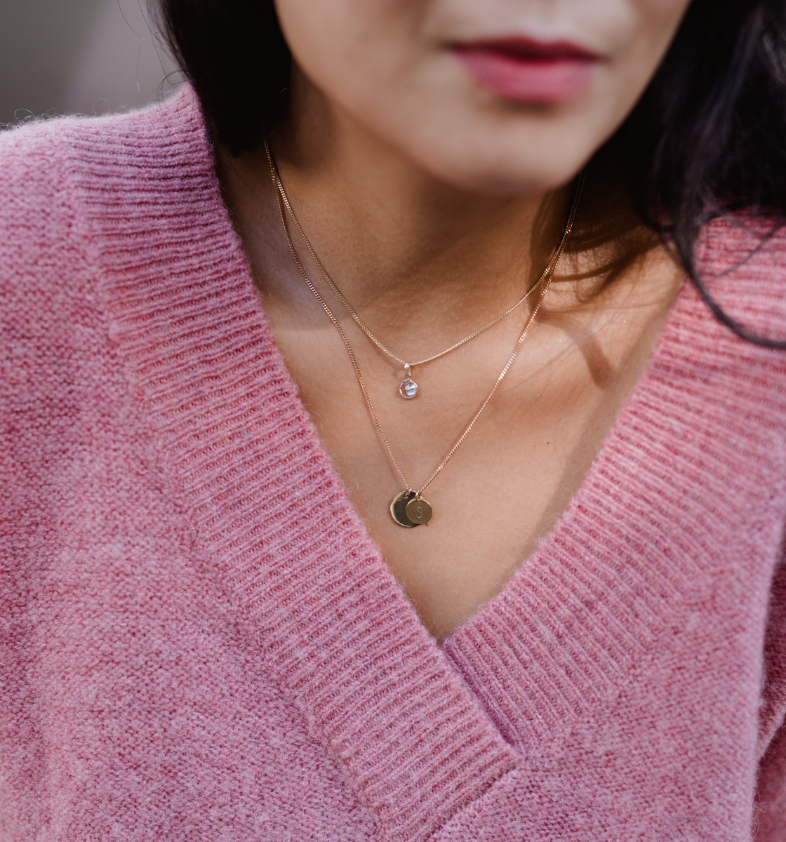 Goldkette Zirkonia Anhänger, Goldkette Solitär Anhänger, Goldkette 333 für Damen, zarte Goldkette mit Herz Anhänger Melanie Mirabel