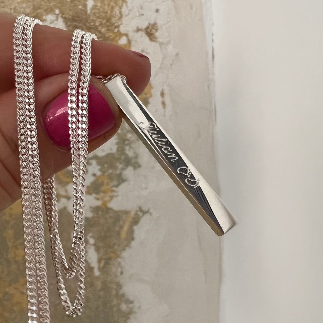 Männer Kette mit Gravur, Barren Kette für Männer, Namenskette Männer, Herren Kette personalisiert, Ketten mit Baby Fussabdrücken 