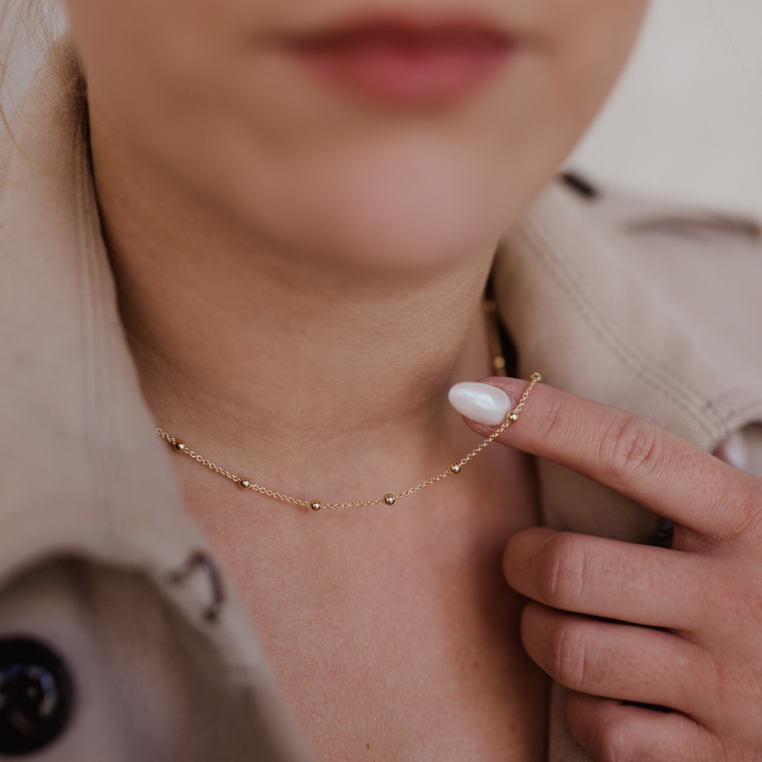 Kugelkette Gold, Layering Kette gold, Choker Kette gold, filigrane Kette, mehrreihige Kette Gold mit Kugeln, Kugelkette Gold 